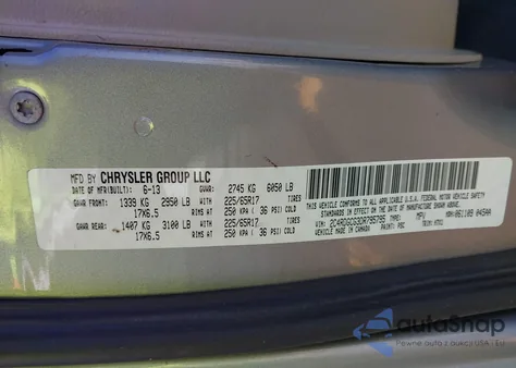 2013 Dodge Grand Caravan Sxt z USA, uszkodzony, nr VIN 2C4RDGCG3DR795795